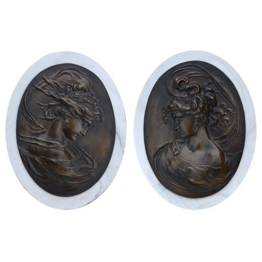 Marbaline & Bronze Classical Plaques - Ladies - Pair