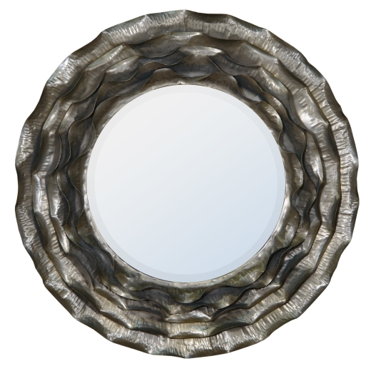 Deep Silver Round Ribbon Metal Framed Decorative wall Mirror 70x70cm