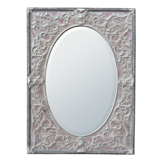 Renaissance Antique White & Pink Metal Framed Oval Decorative Wall Mirror