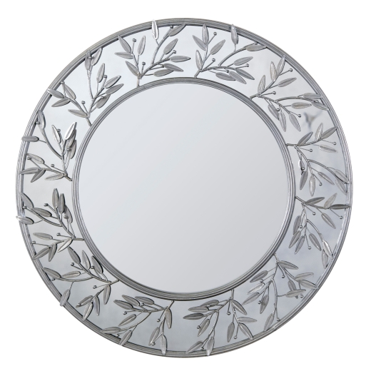 Silver Floral Fretted Round Metal Framed Decorative Wall Mirror 92x92cm