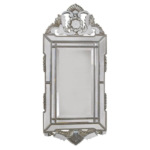 Vintage Venezia Murano Antique Style Iridescent Silver Etched Wall Mirror