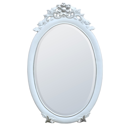 Rococo Style Gloss White & Silver Oval Decorative Wall Bedroom Hall Mirror