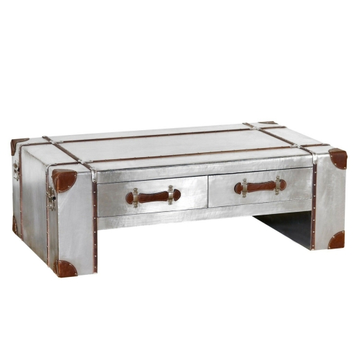 Industrial Aluminium Style Coffee Table with 2 Drawers