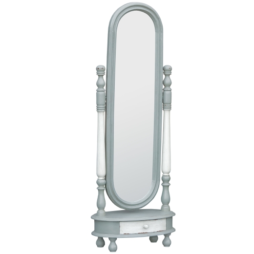 Isabella Tall Grey White Cheval Tall Freestanding Bedroom Mirror& Drawer