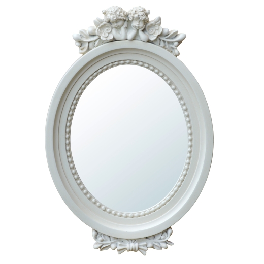 Antique Style Cherub Oval White Floral Decorative Wall Bedroom Hall Mirror