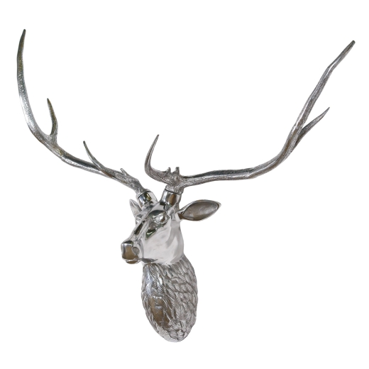 Aluminium Silver Large Stag Wall Head with Large Antlers Trophy Head 105cm