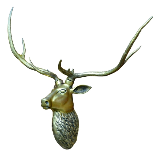 Antique Brass Large Stag Wall Head with Large Antlers Trophy Head 105cm
