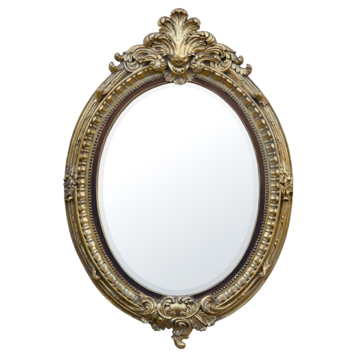 Gold Gilt Leaf and Brown Oval Bevelled Mirror 
