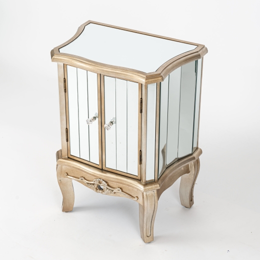 Annabelle French Champagne Silver Gilt Mirrored Bedside Cabinet