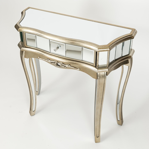 Annabelle French Champagne Silver Gilt Mirrored One Drawer Dressing Table