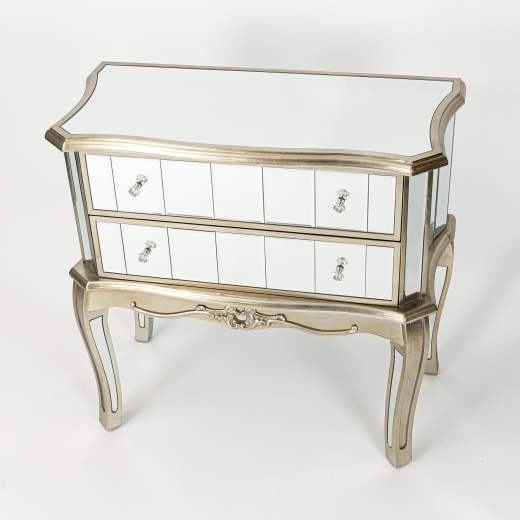 Annabelle French Champagne Silver Gilt Mirrored Chest of Drawers