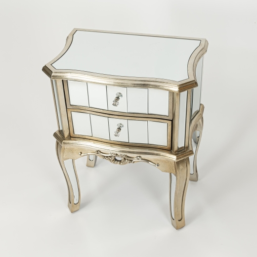 Annabelle French Champagne Silver Gilt Mirrored Two Drawer Bedside