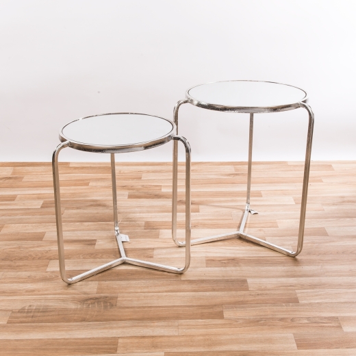Silver Gilt Leaf Parisienne Set of two Mirrored Metal Nesting Tables