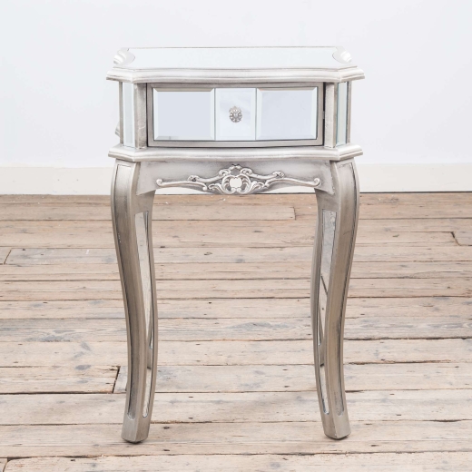 Annabelle French Antique Silver Gilt One Mirrored Drawer Bedside