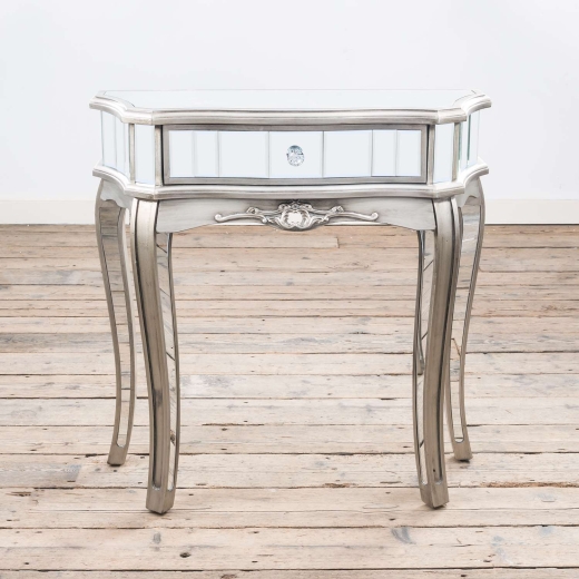 Annabelle French Antique Silver Gilt Mirrored One Drawer Dressing Table
