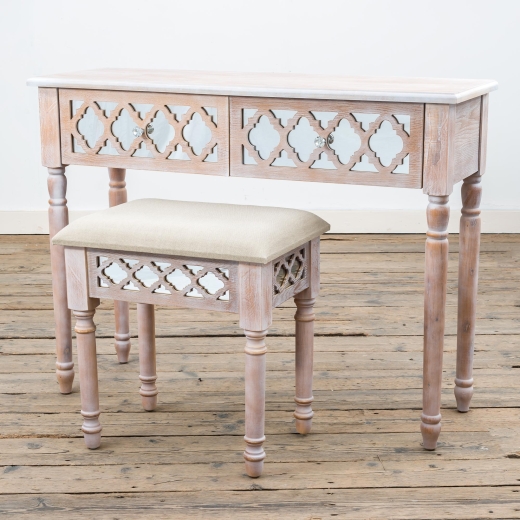 Lattice & Wood Mirrored Dressing Table and Stool