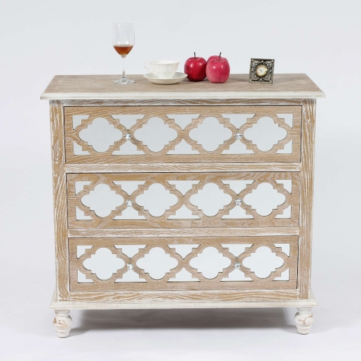 Lattice & Wood Long Chest of 3 Drawers