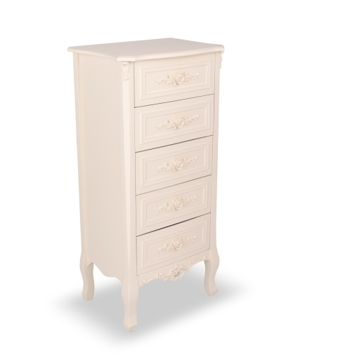 Rose White Top Chest of 5 Drawers 
