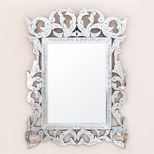 Venetian Contemporary Rectangular Mirror with Floral Patterning