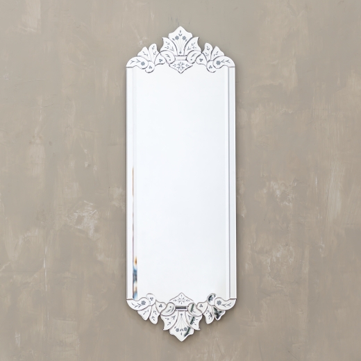 Venetian Modern Rectangular Mirror with Floral Top and Bottom