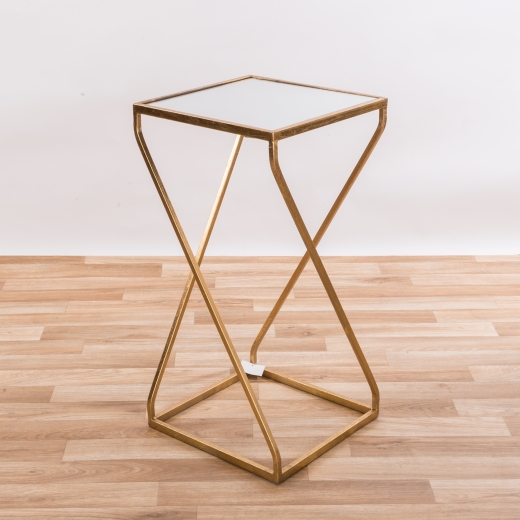 Gold Gilt Leaf Parisienne Square Geometric Metal Mirrored Side Table 