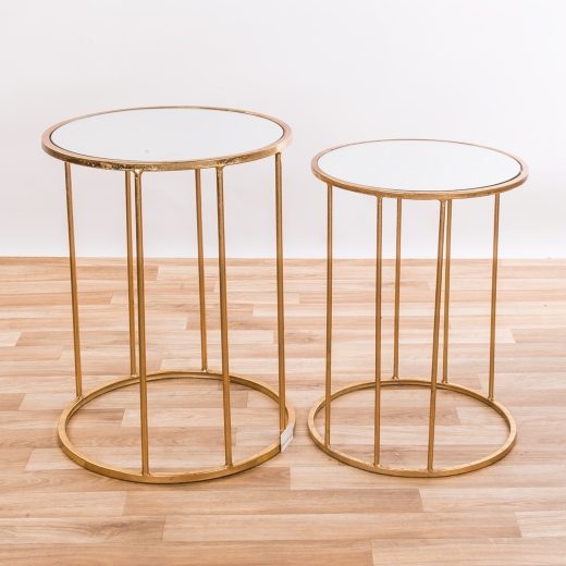 Gold Gilt Leaf Parisienne Set of two Mirrored Metal Nesting Tables