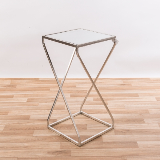 Silver Gilt Leaf Parisienne Square Geometric Metal Mirrored Side Table 