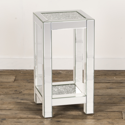 Venetian Crushed Diamond Mirrored Occasional Table with Shelf