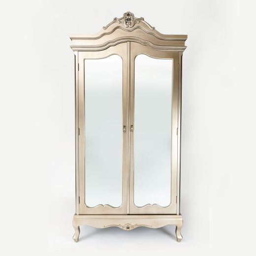 Annabelle French Antique Silver Gilt Mirrored Wardrobe