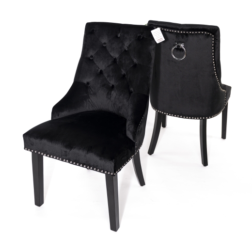 Black Velvet Dark Oak Leg Dining Chair With Knocker