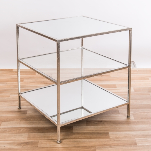 Silver Gilt Leaf Parisienne Metal Mirrored Three Shelf Side Table EXTRA PACKAGING