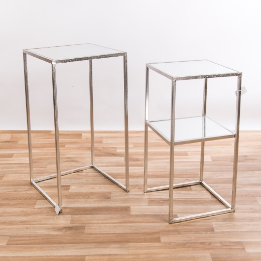 Silver Gilt Leaf Parisienne Metal Set of two Mirrored Nesting Tables EXTRA PACKAGING