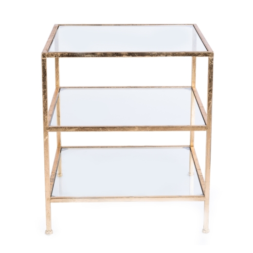 Gold Gilt Leaf Parisienne Metal Three Tier Side Table EXTRA PACKAGING