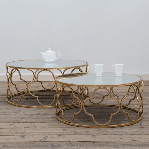 Gold Gilt Leaf Parisienne Metal Nest of Coffee Tables - set of two EXTRA PACKAGING