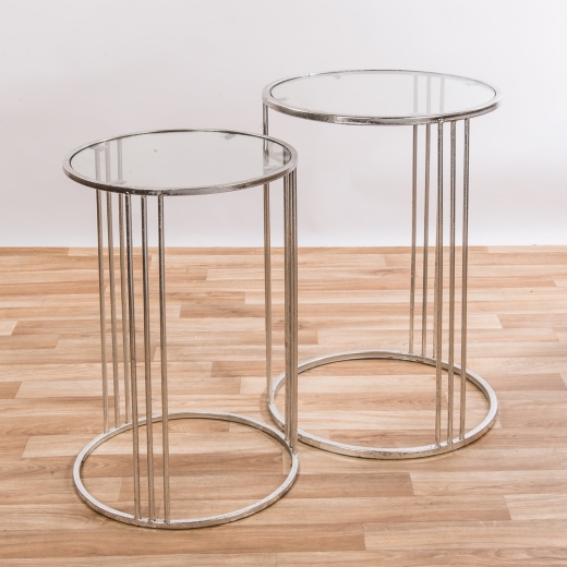 Silver Gilt Leaf Parisienne Set of two Mirrored Metal Nesting Tables