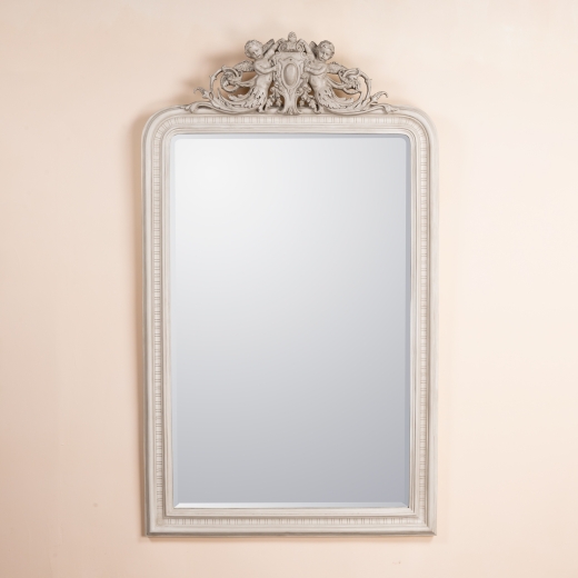 Cherubim French Rococo White Bevelled Mirror