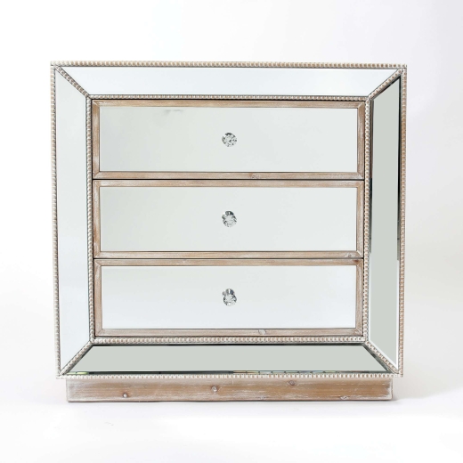 Lattice & Wood Pearl Mirrored Chest of Drawers