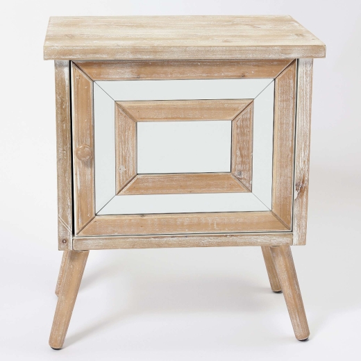 Lattice & Wood Square Mirrored Bedside Table