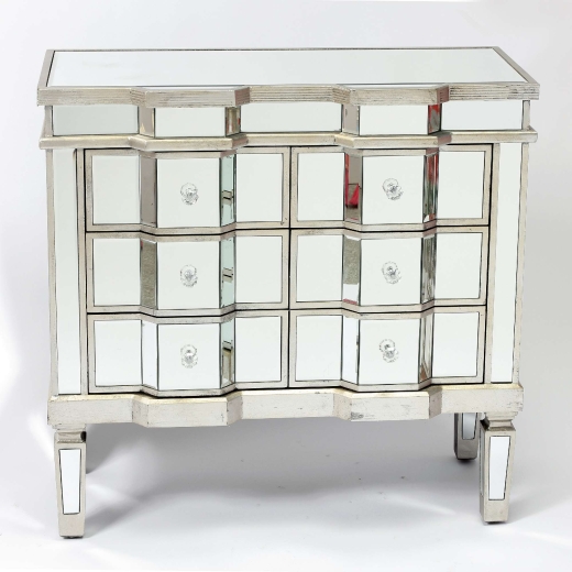 Vintage Venezia Antique Silver Mirrored Chest of Drawers