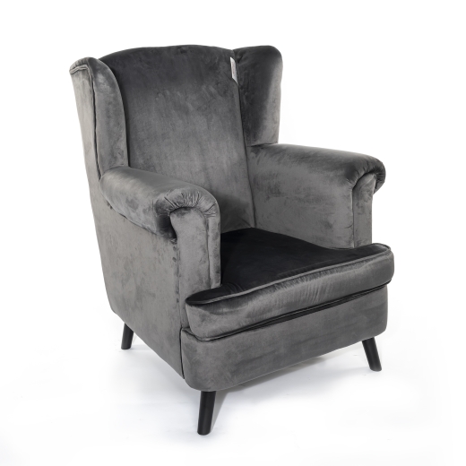 Dark Gray Velvet Arm Chair With Dark Oak legs