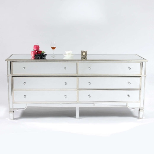 Genevieve Silver Six Drawer Mirrored Chest of Drawer