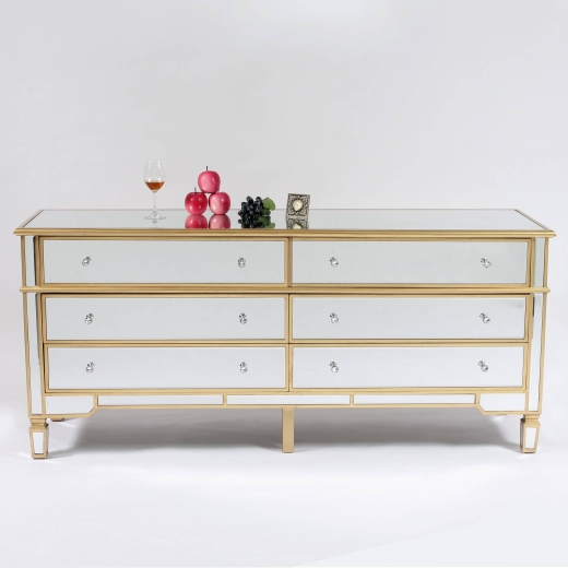 Genevieve Gold Six Drawer Mirrored Chest of Drawer