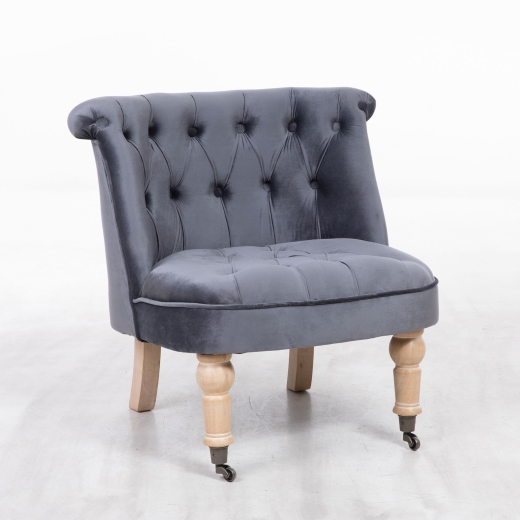Dark Grey Velvet Cocktail Chair With Oak Legs