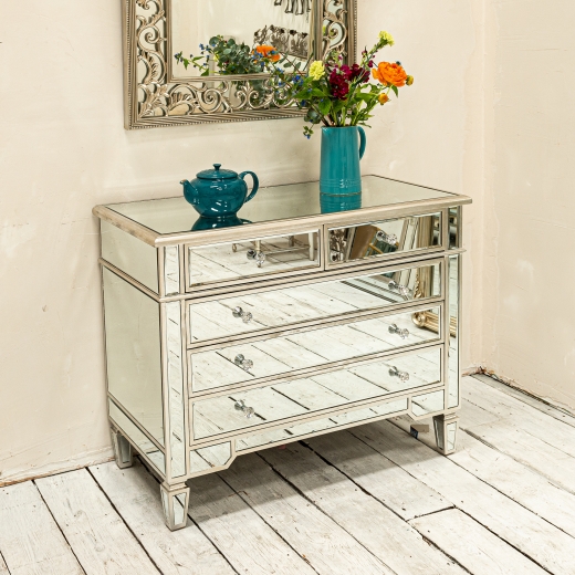 Genevieve Silver Mirrored 2/3 Chest of Drawers